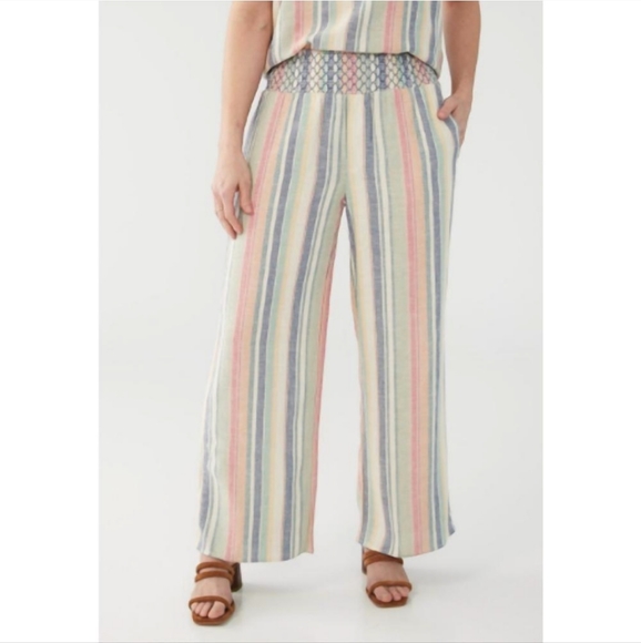 NWOT FDJ French Dressing Jeans Linen Blend Striped Pull-On Wide Leg Pants - Picture 1 of 13